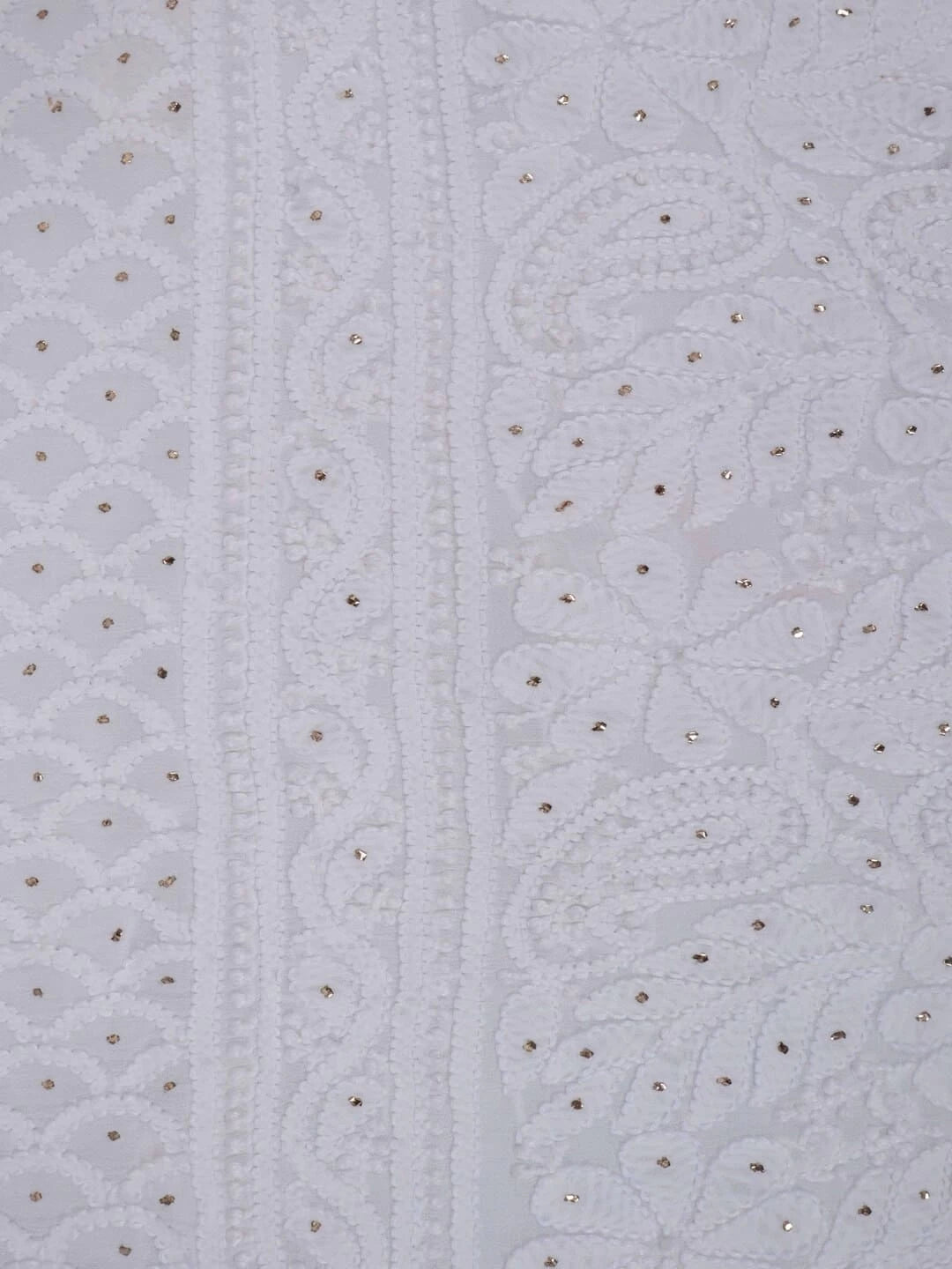 Ada Hand Embroidered White Georgette Lucknowi Chikankari Unstitched Kurta Piece With Muqaish Work 01A200127