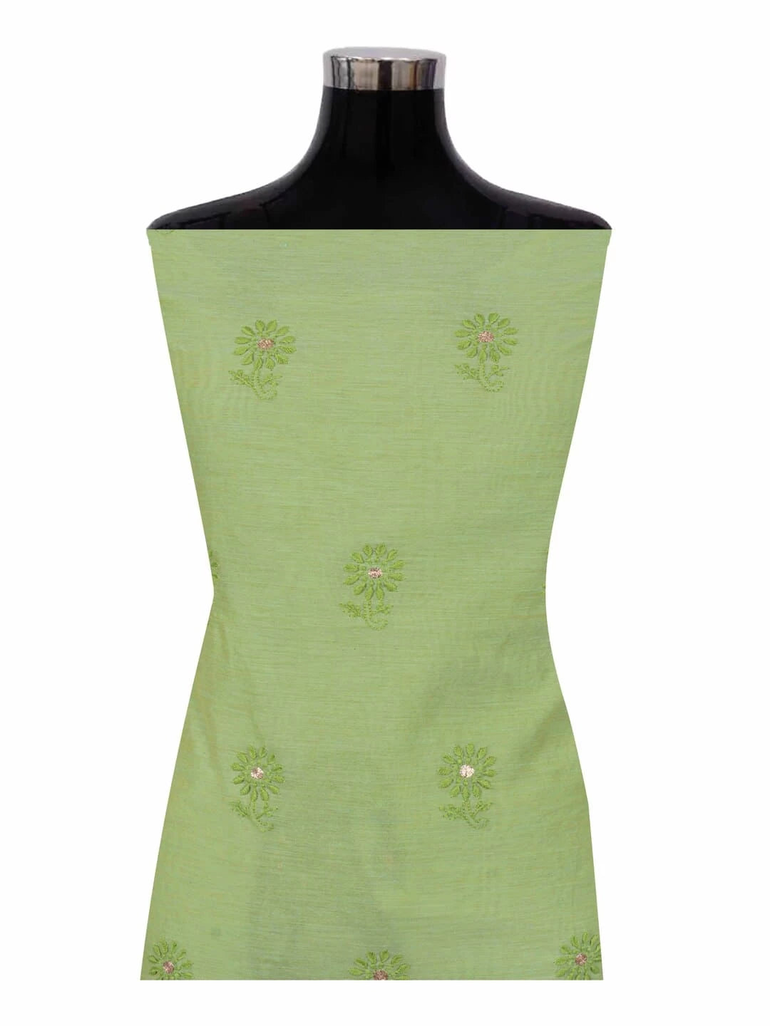 Ada Hand Embroidered Green Chanderi Lucknowi Chikankari Unstitched Kurta Piece With Zari Work 01A216055