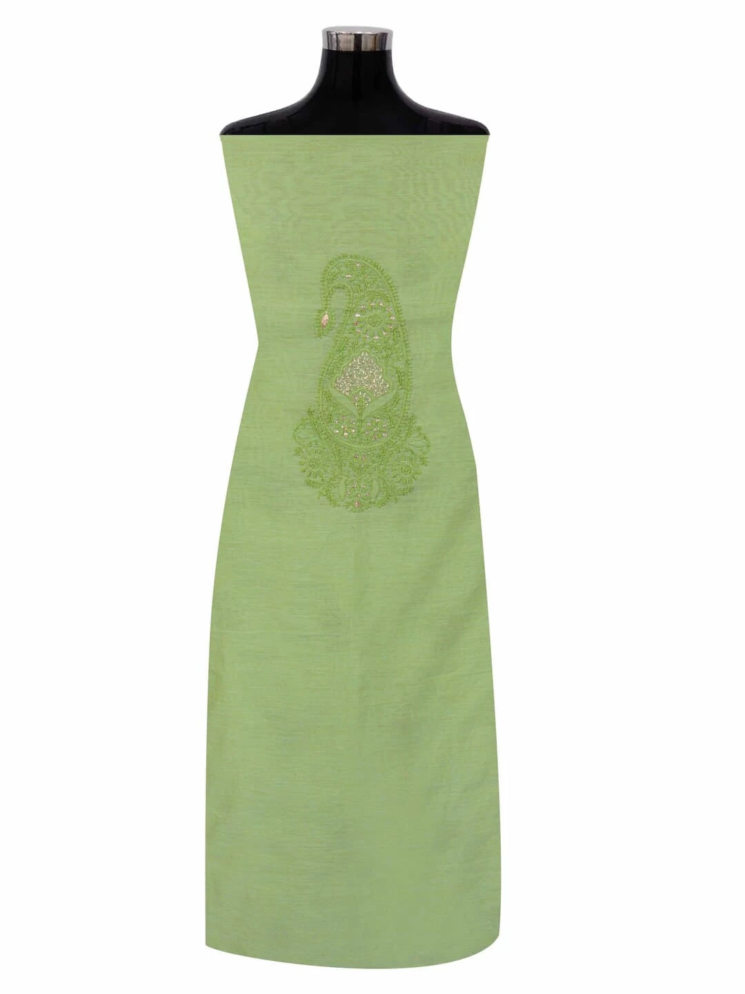 Ada Hand Embroidered Green Chanderi Lucknowi Chikankari Unstitched Kurta Piece With Zari Work 01A216055