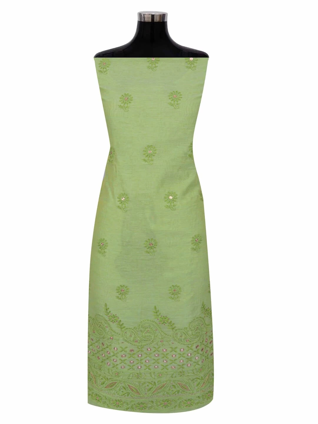 Ada Hand Embroidered Green Chanderi Lucknowi Chikankari Unstitched Kurta Piece With Zari Work 01A216055