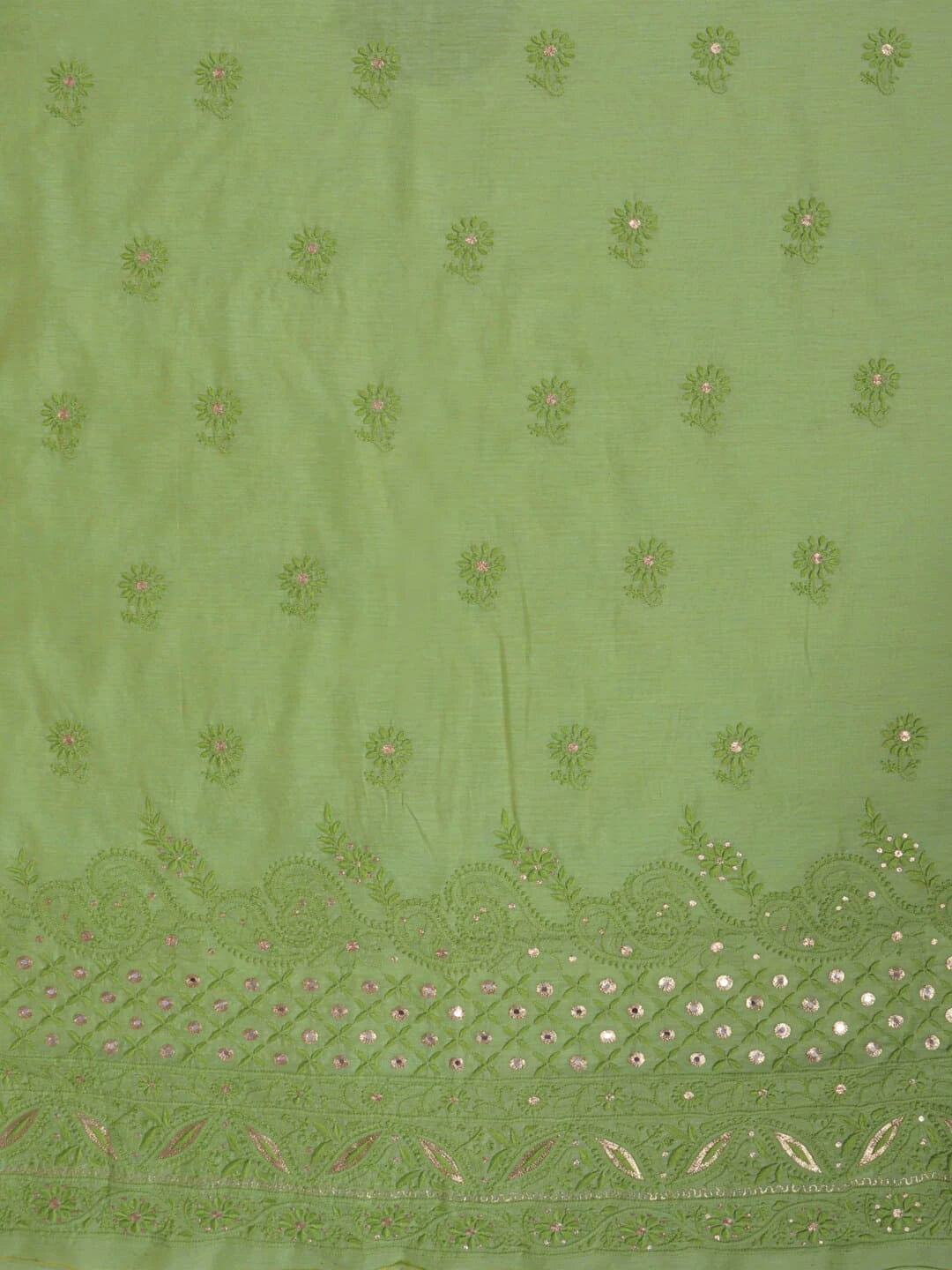 Ada Hand Embroidered Green Chanderi Lucknowi Chikankari Unstitched Kurta Piece With Zari Work 01A216055