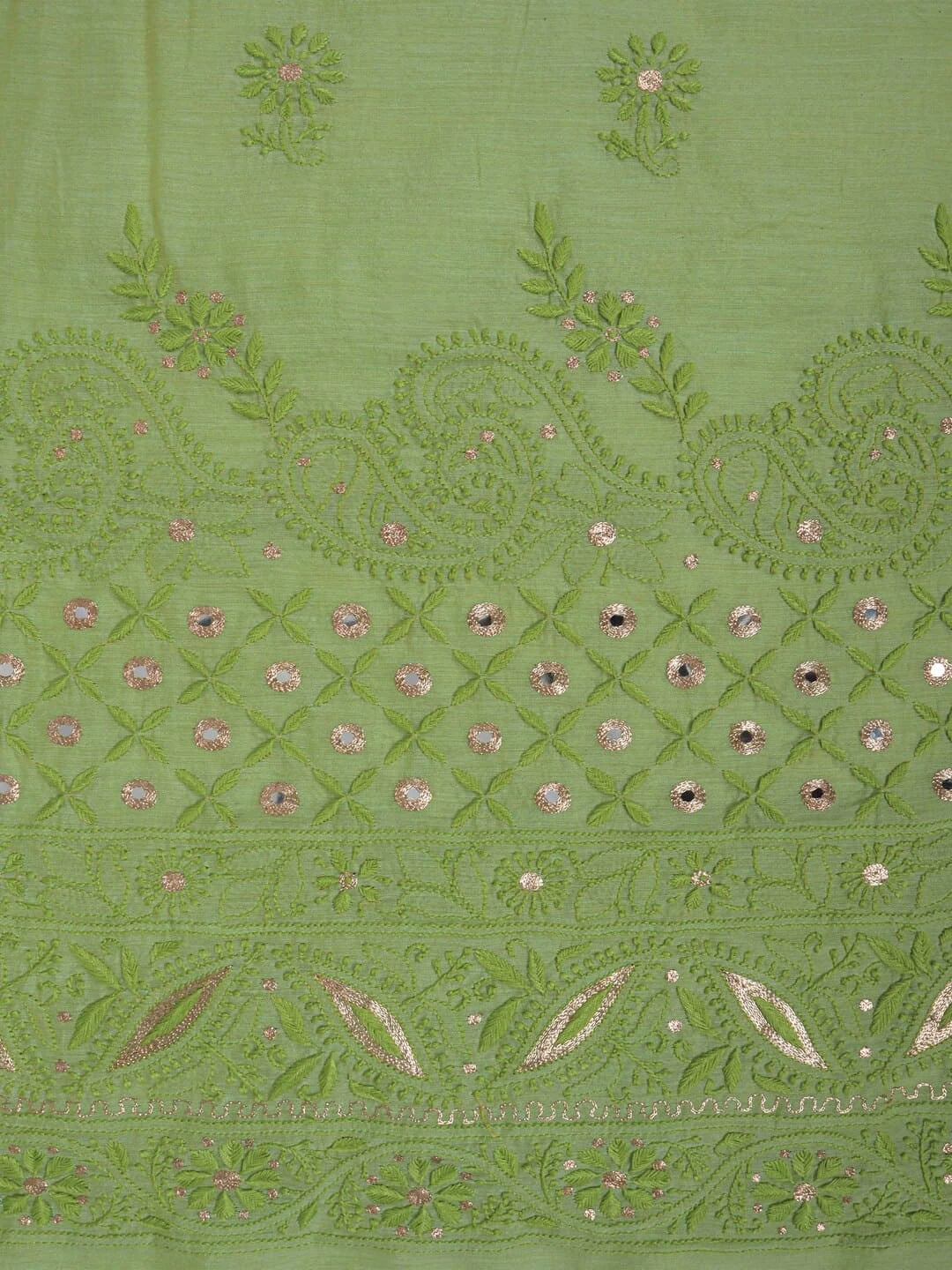 Ada Hand Embroidered Green Chanderi Lucknowi Chikankari Unstitched Kurta Piece With Zari Work 01A216055