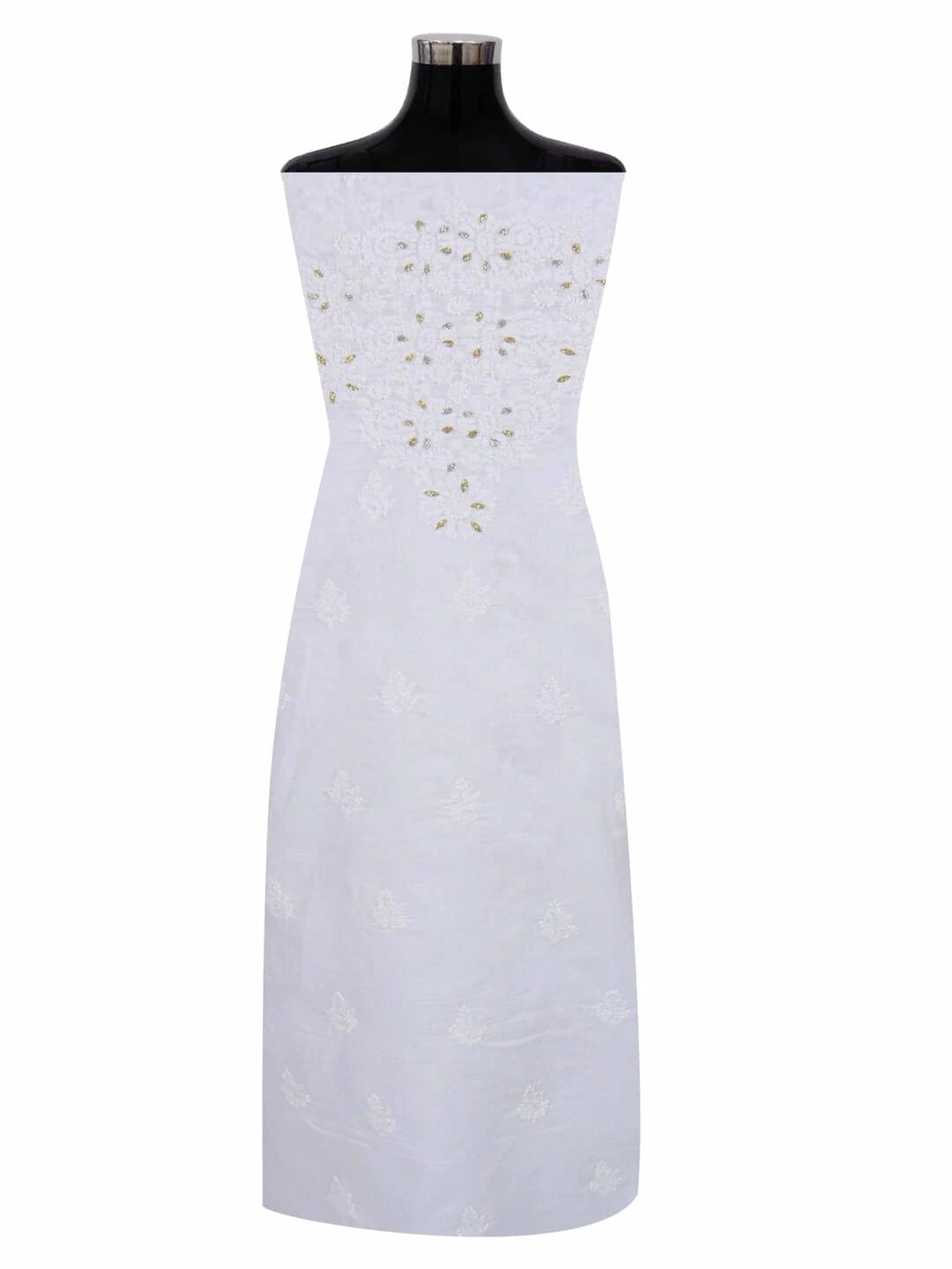 Ada Hand Embroidered White Cotton Lucknowi Chikankari Unstitched Kurta Piece With Pearl Work A270472