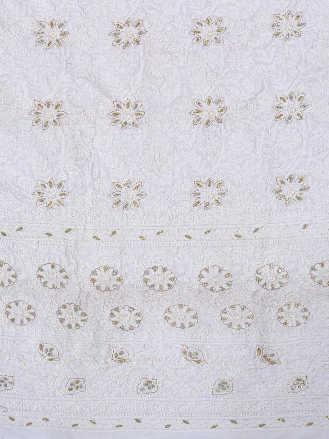 Ada Hand Embroidered White Cotton Lucknowi Chikankari Unstitched Kurta Piece With Pearl Work A270472