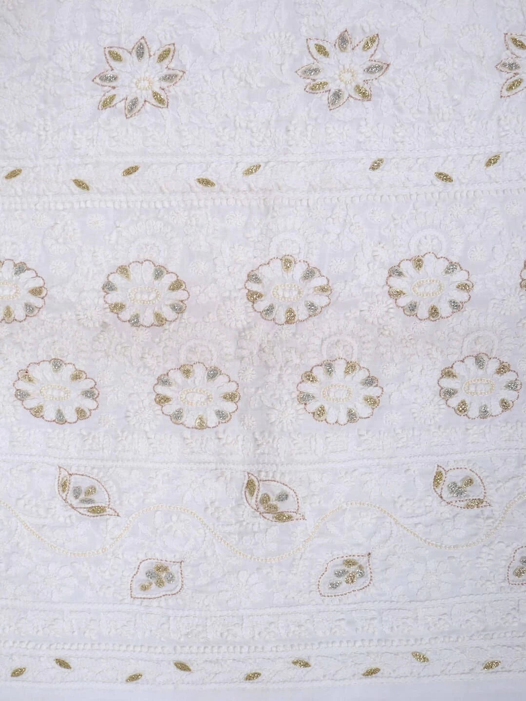 Ada Hand Embroidered White Cotton Lucknowi Chikankari Unstitched Kurta Piece With Pearl Work A270472