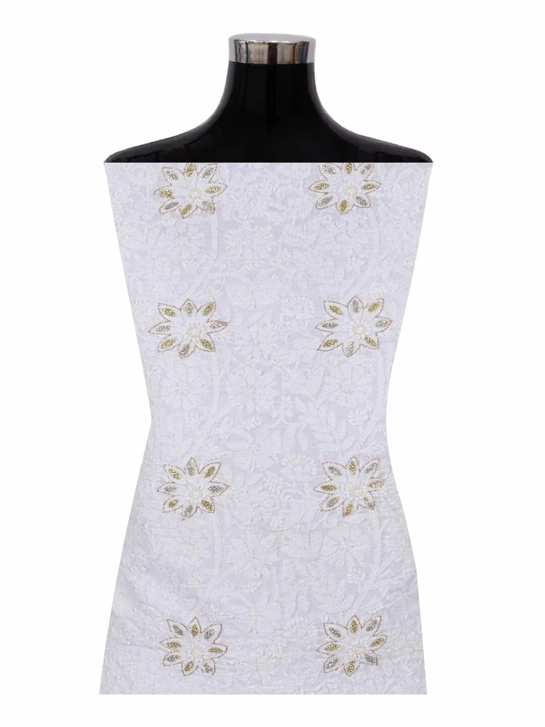 Ada Hand Embroidered White Cotton Lucknowi Chikankari Unstitched Kurta Piece With Pearl Work A270472