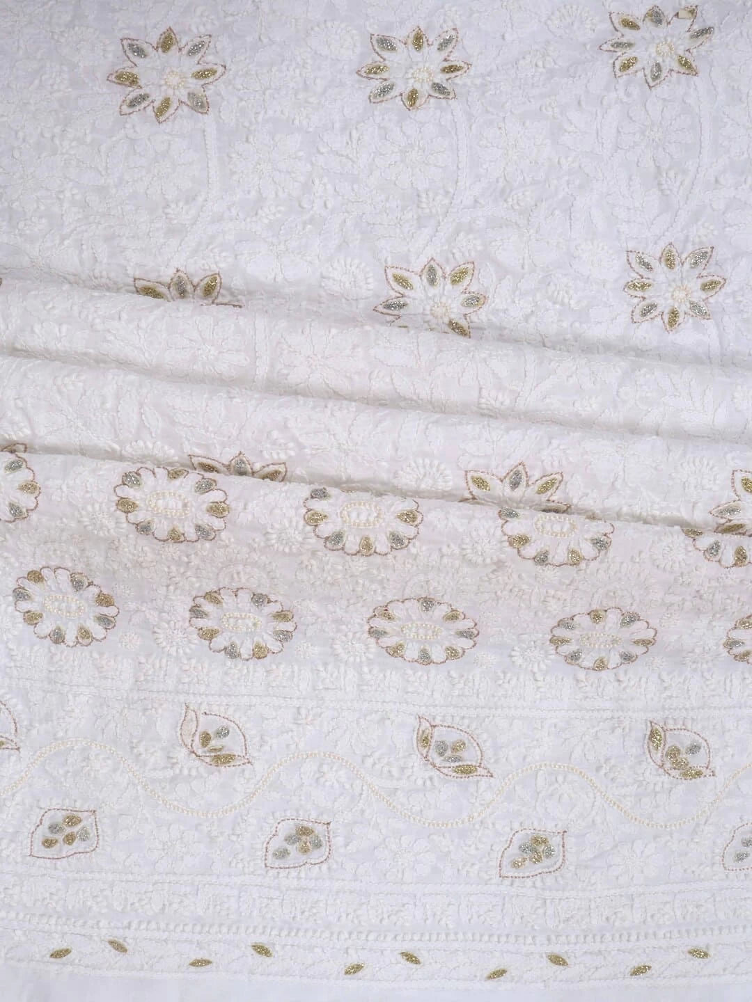 Ada Hand Embroidered White Cotton Lucknowi Chikankari Unstitched Kurta Piece With Pearl Work A270472
