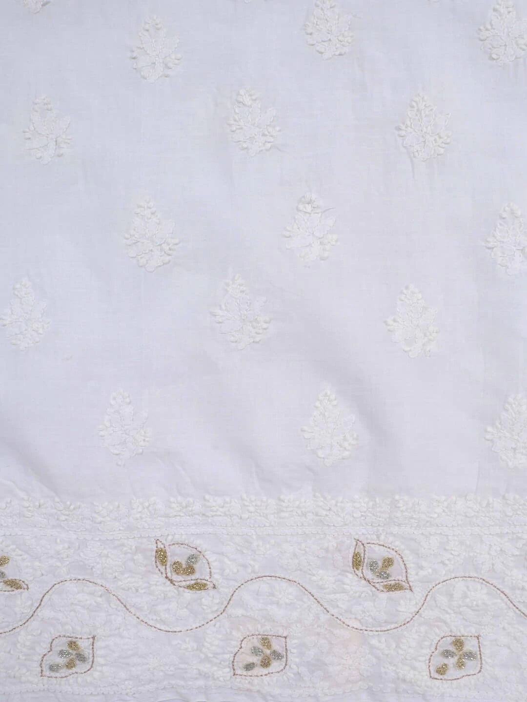 Ada Hand Embroidered White Cotton Lucknowi Chikankari Unstitched Kurta Piece With Pearl Work A270472