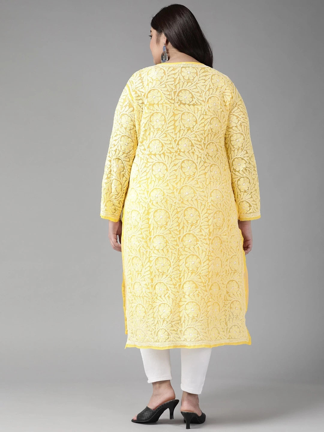 Ada Hand Embroidered Yellow Georgette Lucknowi Chikankari Straight Kurta A105260