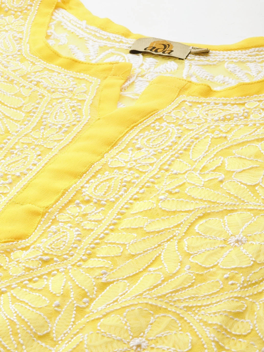 Ada Hand Embroidered Yellow Georgette Lucknowi Chikankari Straight Kurta A105260
