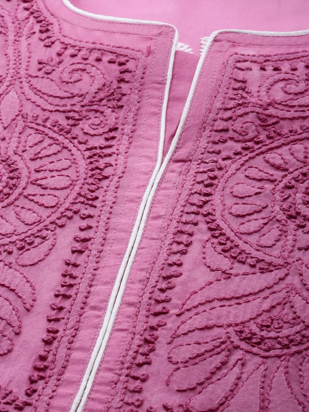 Ada Hand Embroidered Onion Pink Cotton Lucknowi Chikankari Straight Kurta A259245