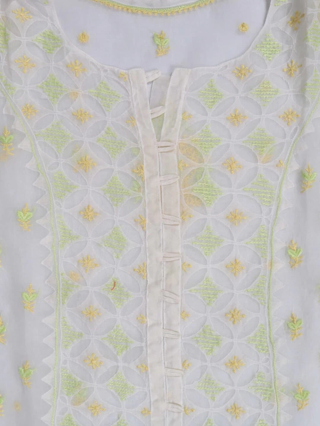 Ada Hand Embroidered White Organza Lucknowi Chikankari Semi-Stitched Kurta Piece 01A189973