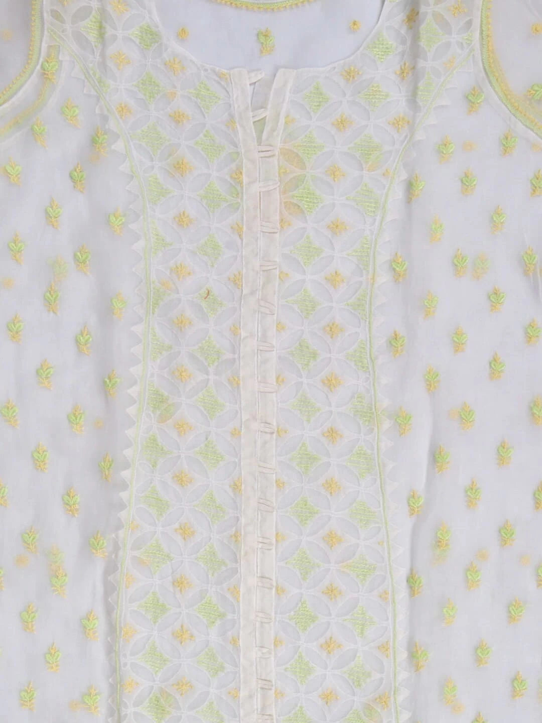 Ada Hand Embroidered White Organza Lucknowi Chikankari Semi-Stitched Kurta Piece 01A189973
