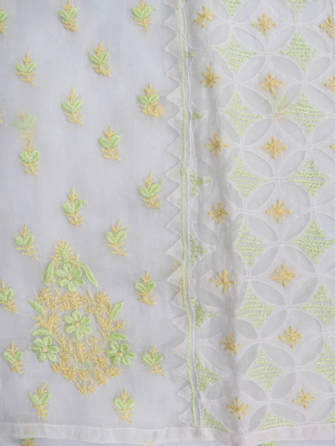 Ada Hand Embroidered White Organza Lucknowi Chikankari Semi-Stitched Kurta Piece 01A189973
