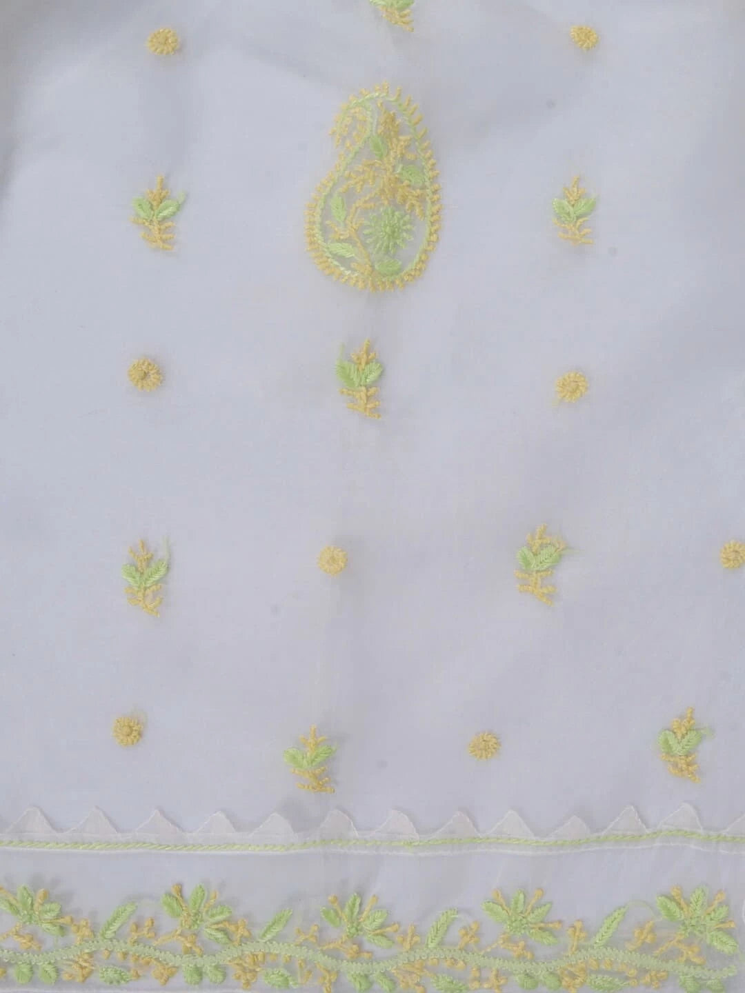 Ada Hand Embroidered White Organza Lucknowi Chikankari Semi-Stitched Kurta Piece 01A189973