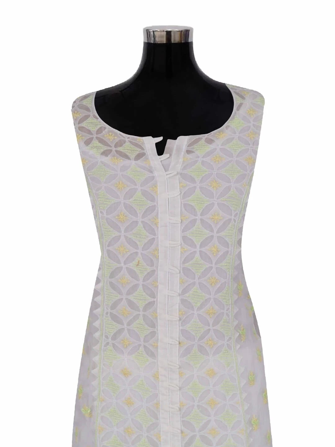 Ada Hand Embroidered White Organza Lucknowi Chikankari Semi-Stitched Kurta Piece 01A189973