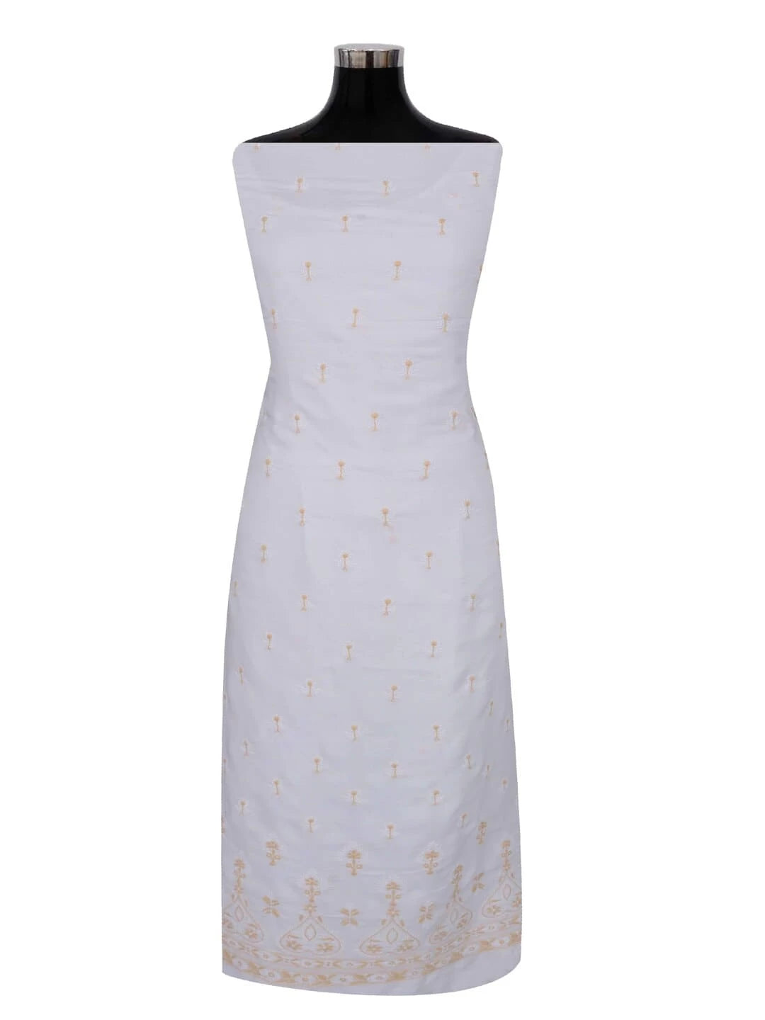 Ada Hand Embroidered White Cotton Lucknowi Chikankari Semi-Stitched Kurta Piece 01A67511