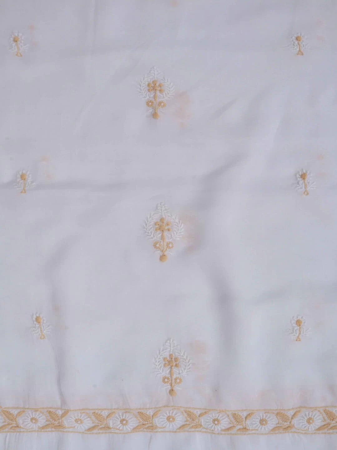 Ada Hand Embroidered White Cotton Lucknowi Chikankari Semi-Stitched Kurta Piece 01A67511