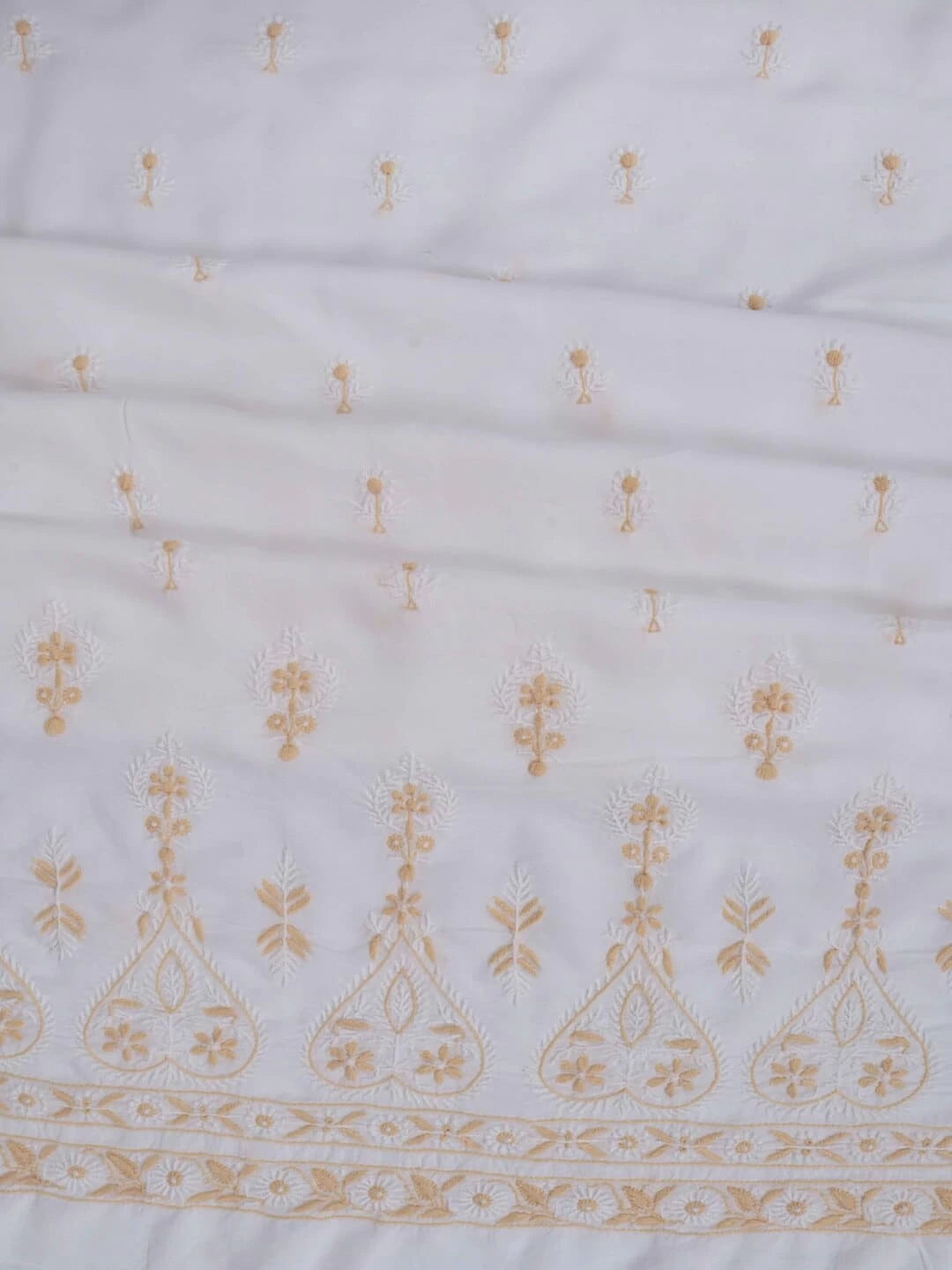 Ada Hand Embroidered White Cotton Lucknowi Chikankari Semi-Stitched Kurta Piece 01A67511
