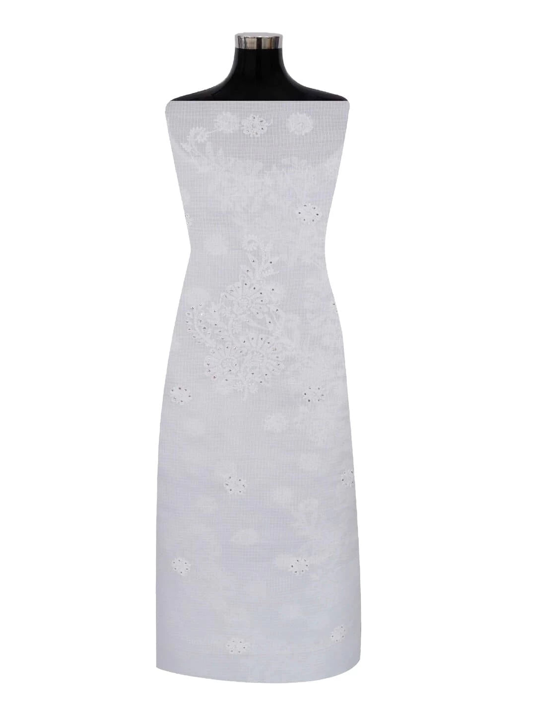 Ada Hand Embroidered White Kota Lucknowi Chikankari Unstitched Kurta Piece With Muqaish Work A623146