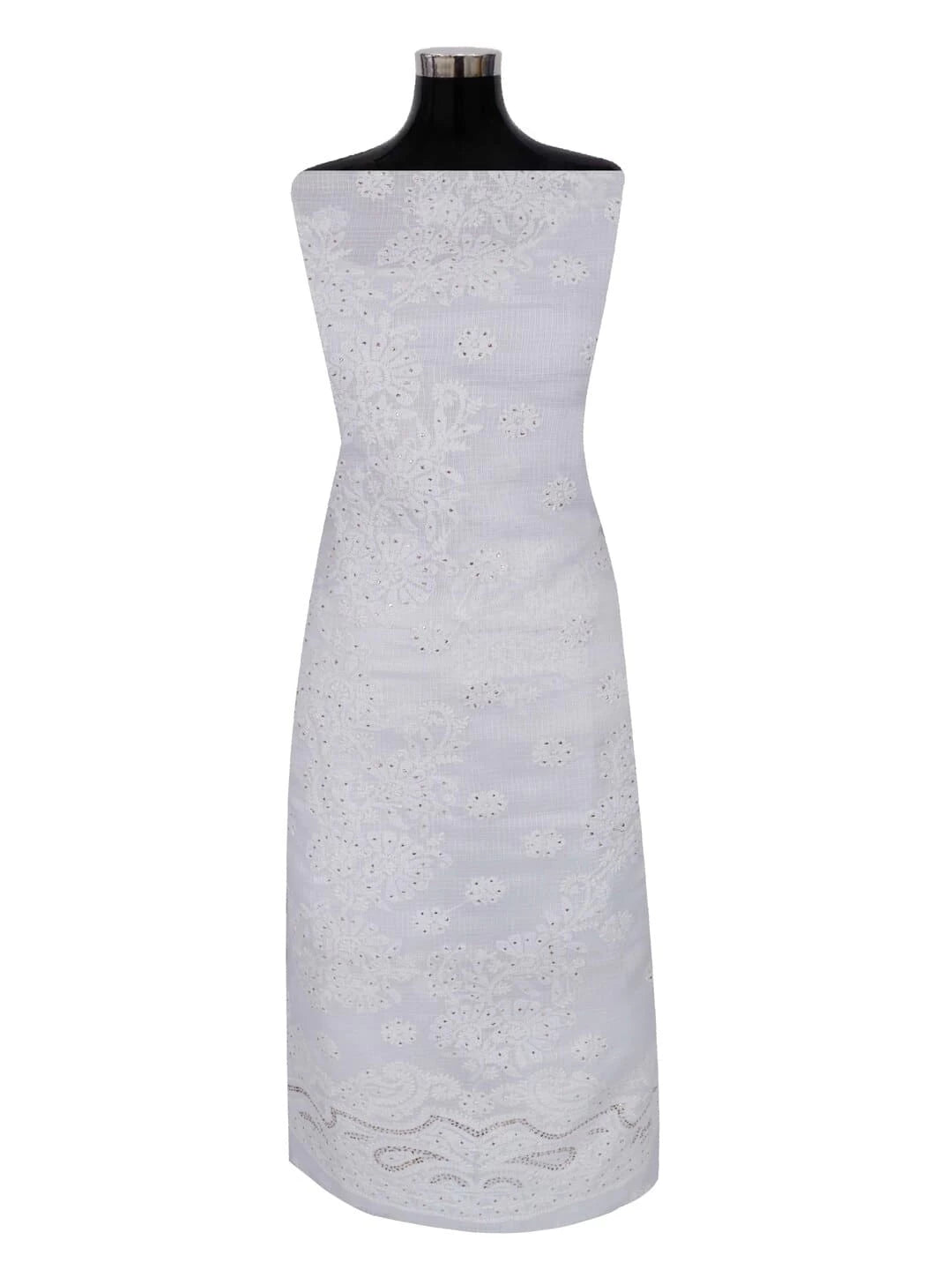 Ada Hand Embroidered White Kota Lucknowi Chikankari Unstitched Kurta Piece With Muqaish Work A623146