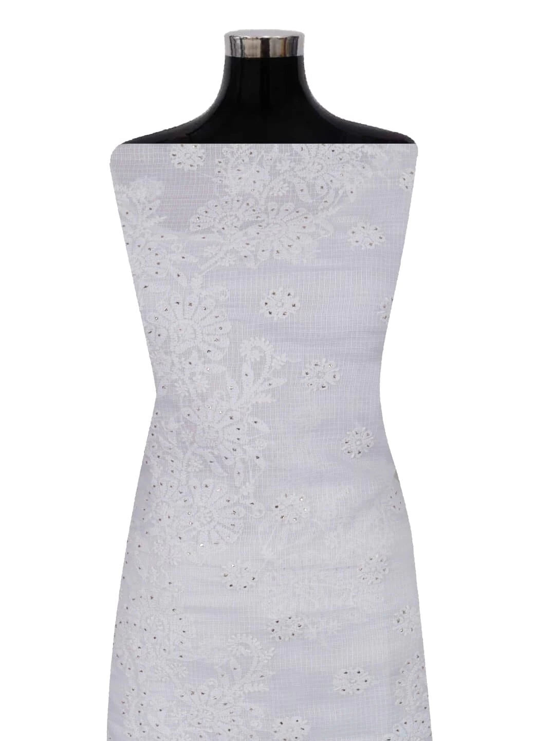 Ada Hand Embroidered White Kota Lucknowi Chikankari Unstitched Kurta Piece With Muqaish Work A623146