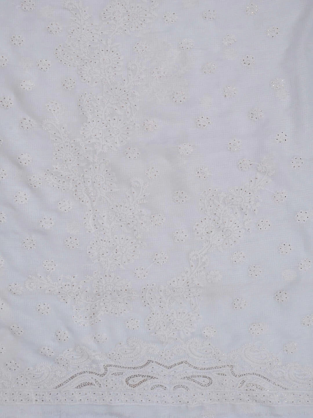 Ada Hand Embroidered White Kota Lucknowi Chikankari Unstitched Kurta Piece With Muqaish Work A623146
