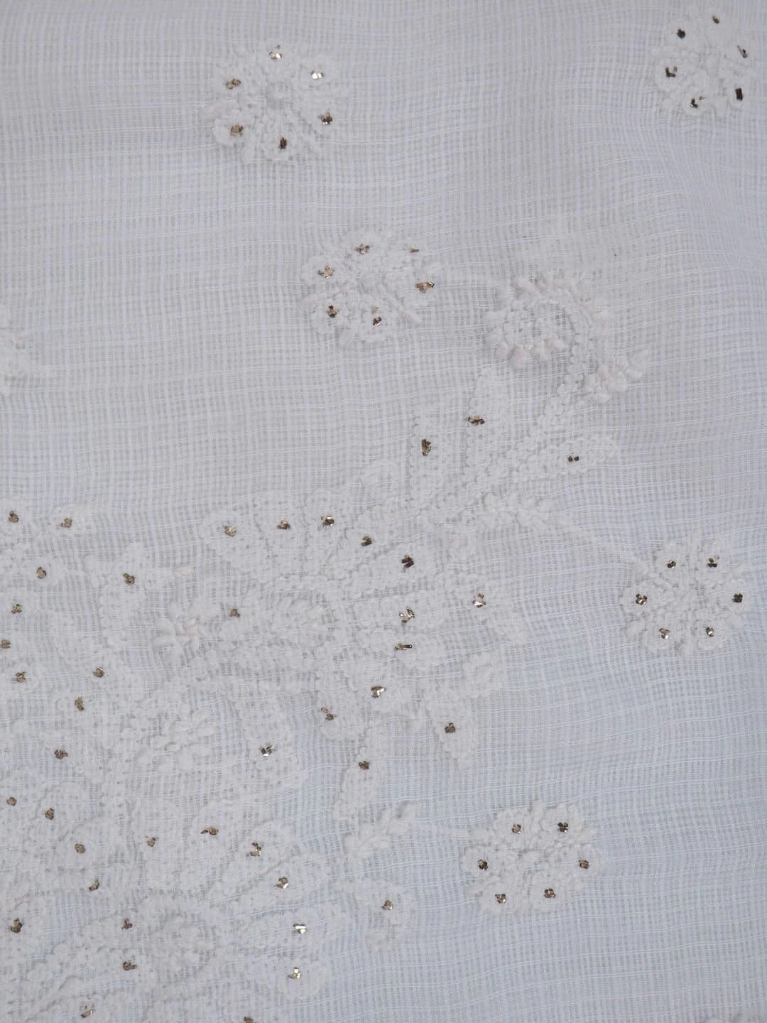 Ada Hand Embroidered White Kota Lucknowi Chikankari Unstitched Kurta Piece With Muqaish Work A623146