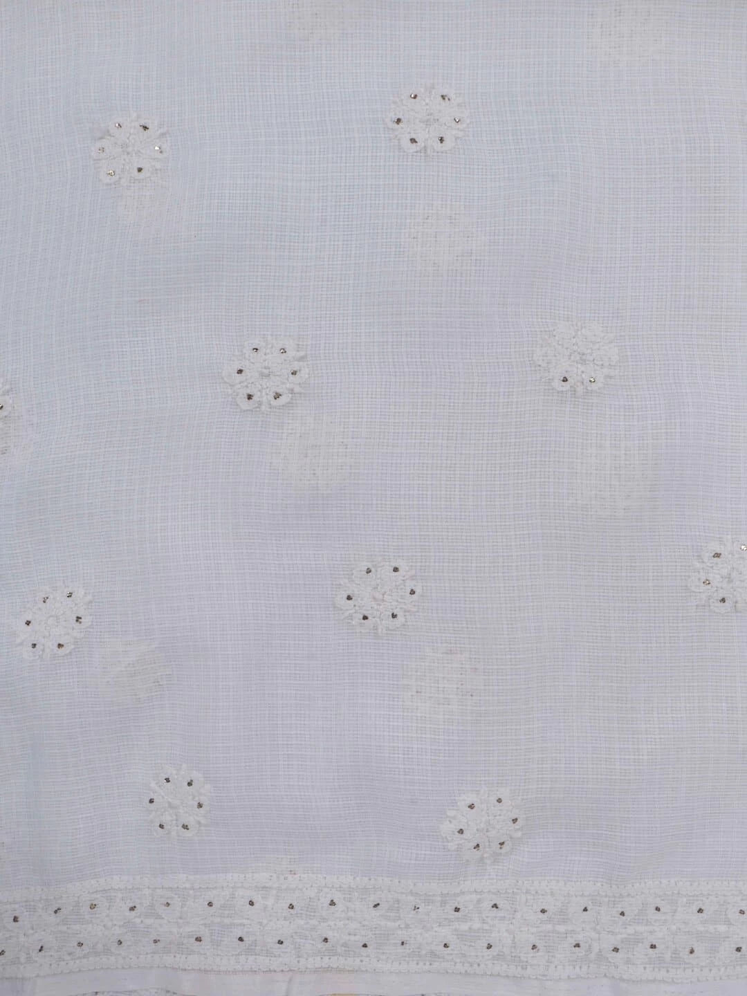 Ada Hand Embroidered White Kota Lucknowi Chikankari Unstitched Kurta Piece With Muqaish Work A623146