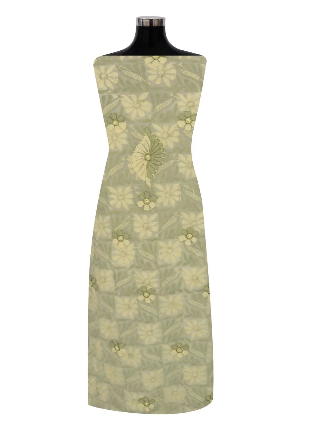 Ada Hand Embroidered Lemon Georgette Lucknowi Chikankari Unstitched Kurta Piece 01A209161