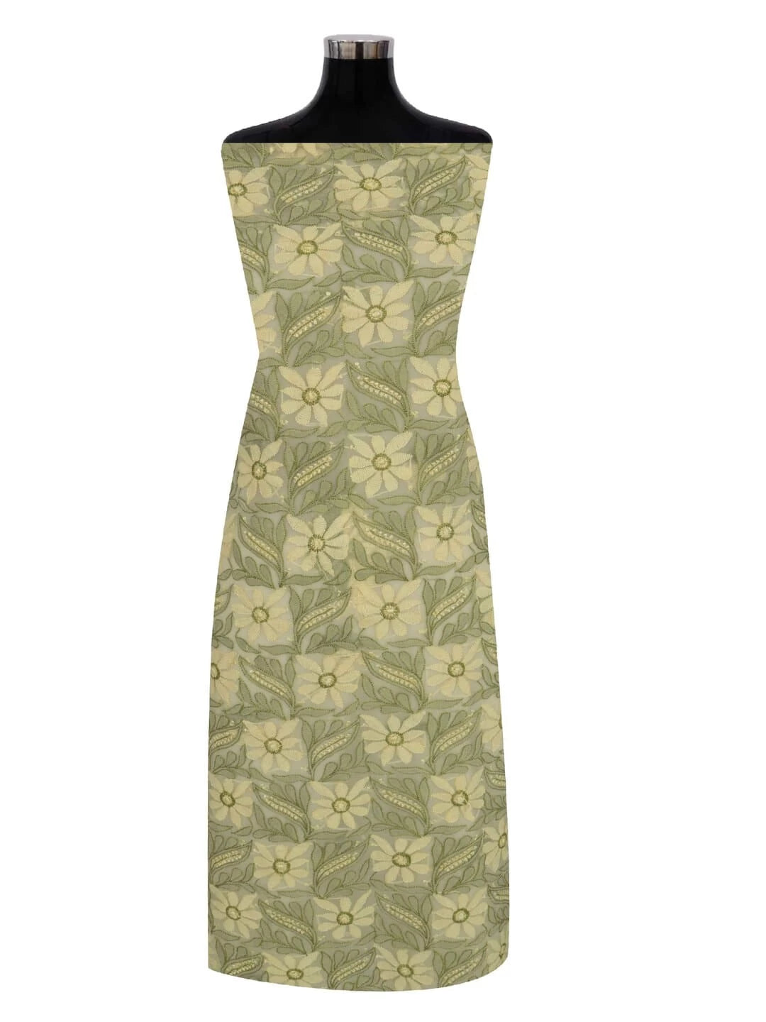 Ada Hand Embroidered Lemon Georgette Lucknowi Chikankari Unstitched Kurta Piece 01A209161