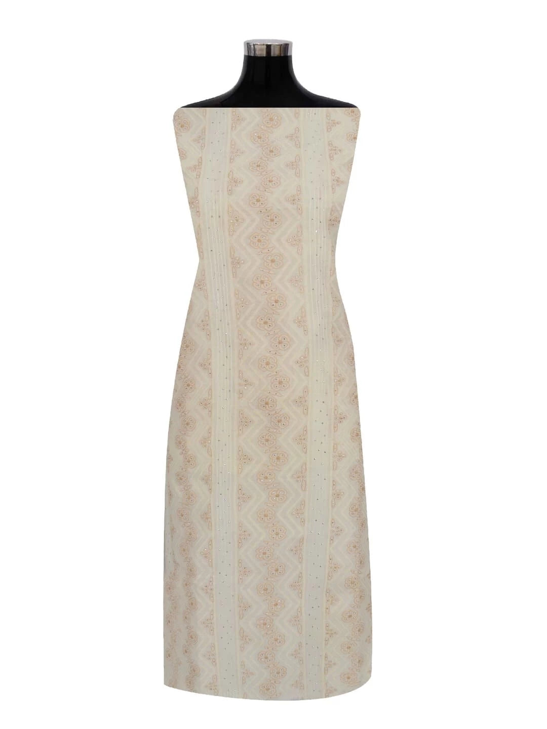 Ada Hand Embroidered Cream Cotton Lucknowi Chikankari Unstitched Kurta Piece With Muqaish Work 01A220725