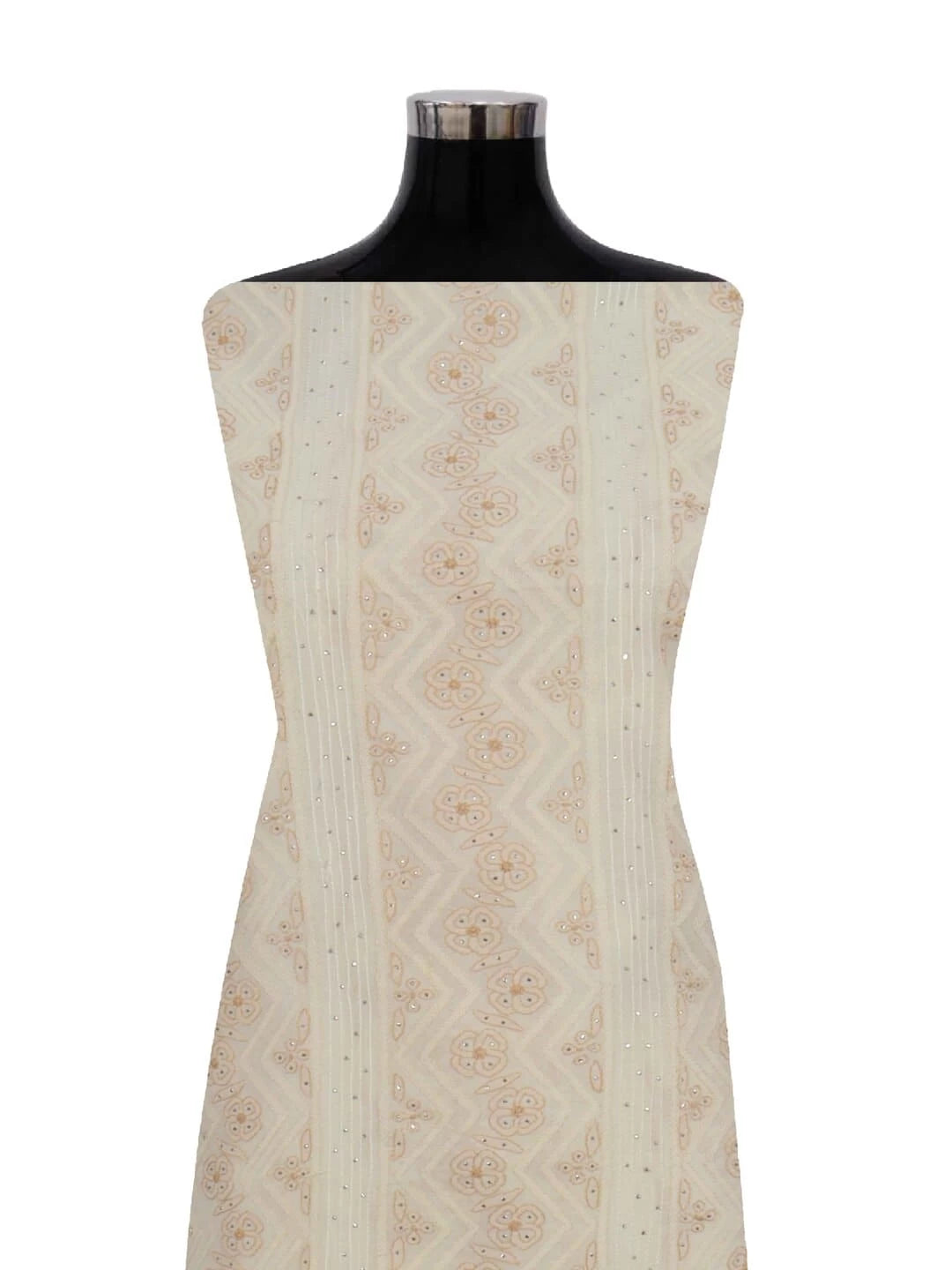 Ada Hand Embroidered Cream Cotton Lucknowi Chikankari Unstitched Kurta Piece With Muqaish Work 01A220725