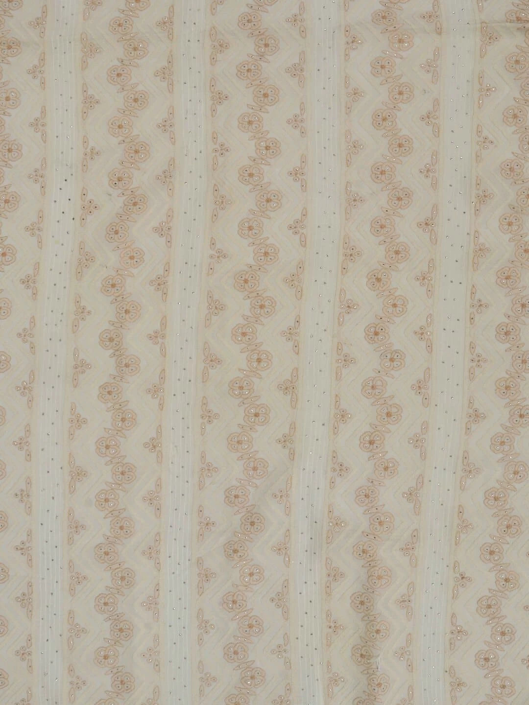 Ada Hand Embroidered Cream Cotton Lucknowi Chikankari Unstitched Kurta Piece With Muqaish Work 01A220725