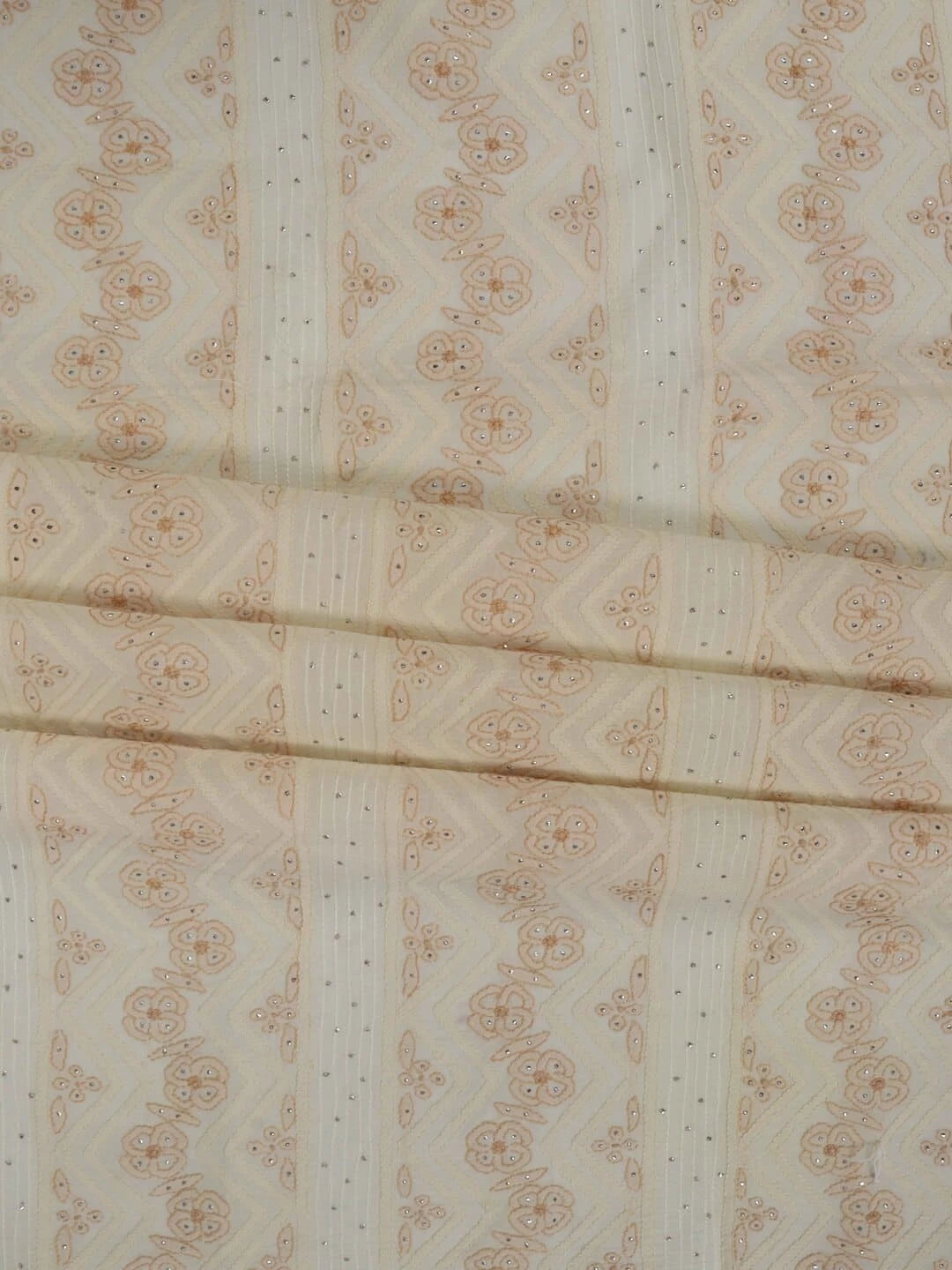Ada Hand Embroidered Cream Cotton Lucknowi Chikankari Unstitched Kurta Piece With Muqaish Work 01A220725