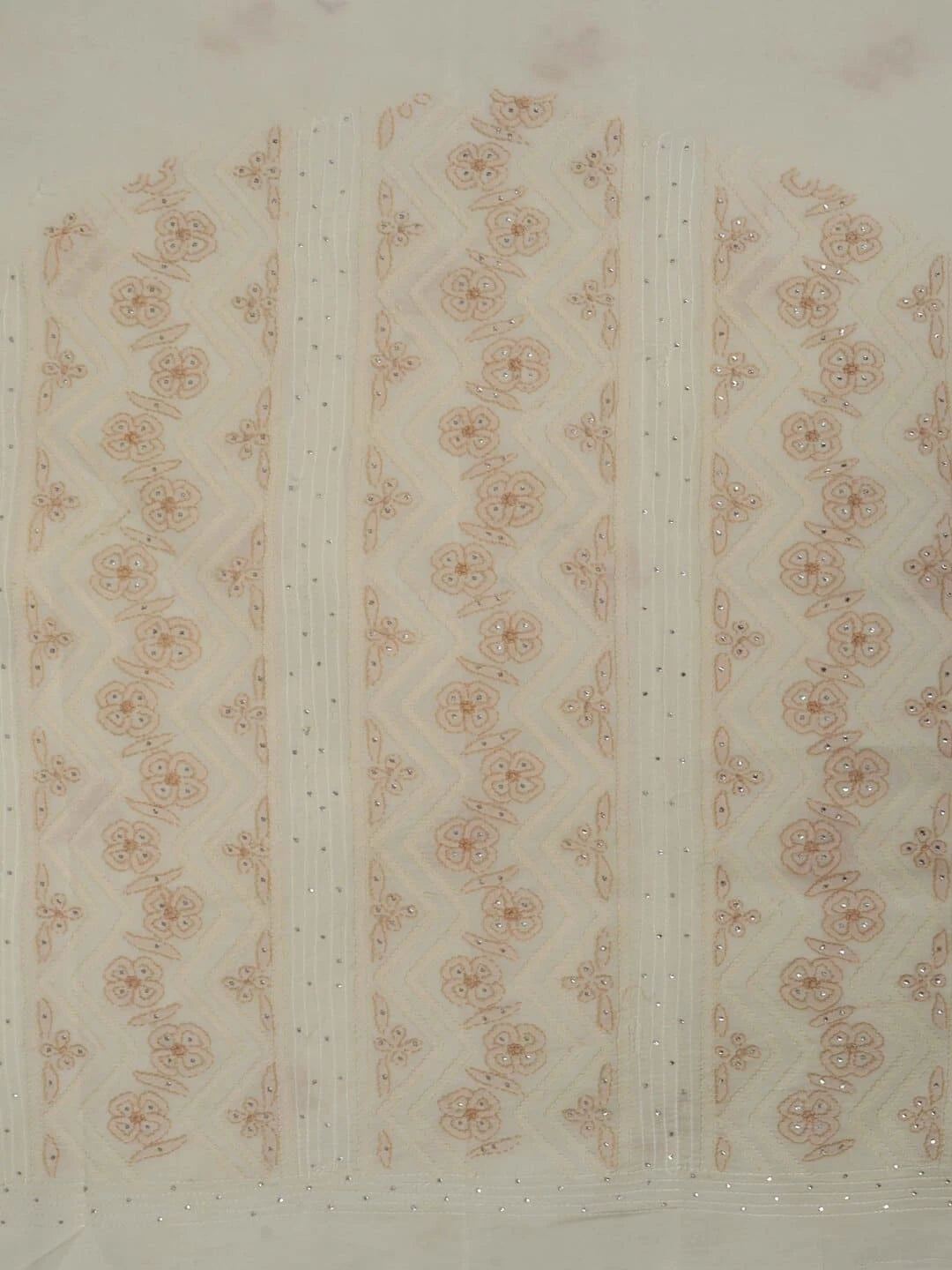 Ada Hand Embroidered Cream Cotton Lucknowi Chikankari Unstitched Kurta Piece With Muqaish Work 01A220725
