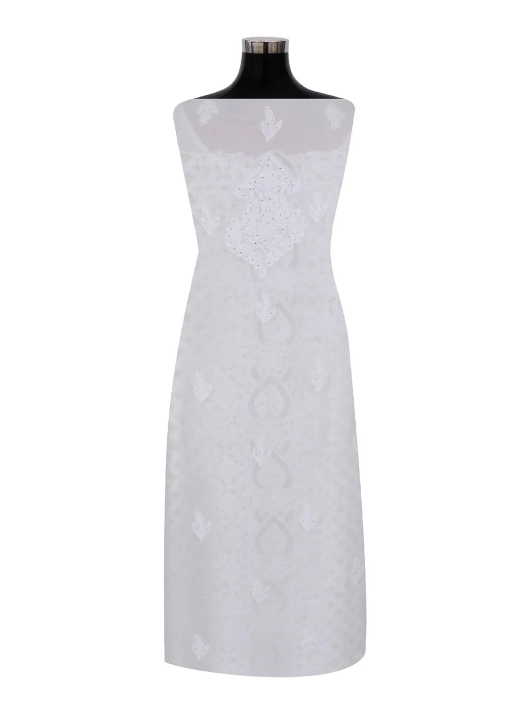 Ada Hand Embroidered White Georgette Lucknowi Chikankari Unstitched Kurta Piece With Muqaish Work 01A200128