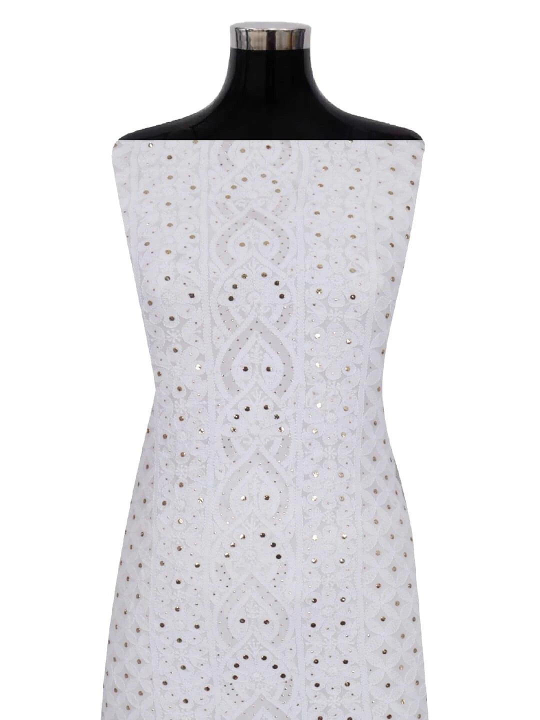 Ada Hand Embroidered White Georgette Lucknowi Chikankari Unstitched Kurta Piece With Muqaish Work 01A200128