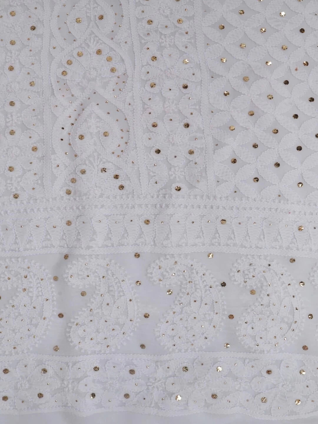 Ada Hand Embroidered White Georgette Lucknowi Chikankari Unstitched Kurta Piece With Muqaish Work 01A200128