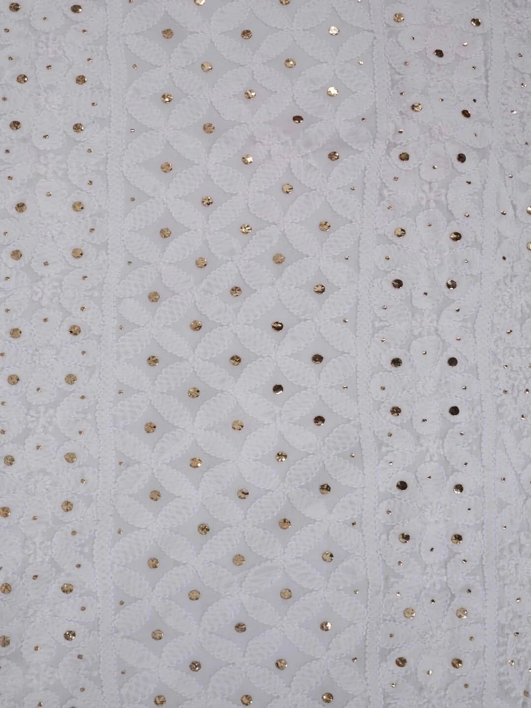 Ada Hand Embroidered White Georgette Lucknowi Chikankari Unstitched Kurta Piece With Muqaish Work 01A200128