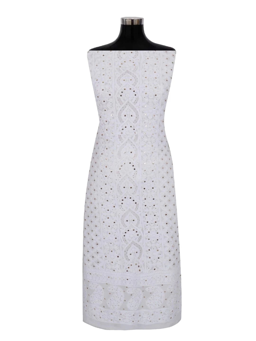 Ada Hand Embroidered White Georgette Lucknowi Chikankari Unstitched Kurta Piece With Muqaish Work 01A200128