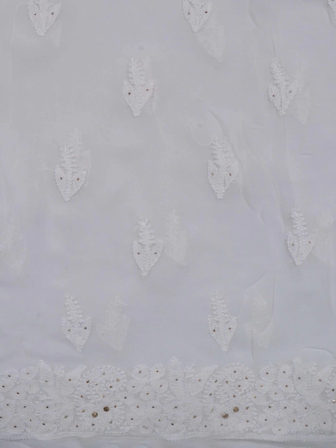 Ada Hand Embroidered White Georgette Lucknowi Chikankari Unstitched Kurta Piece With Muqaish Work 01A200128