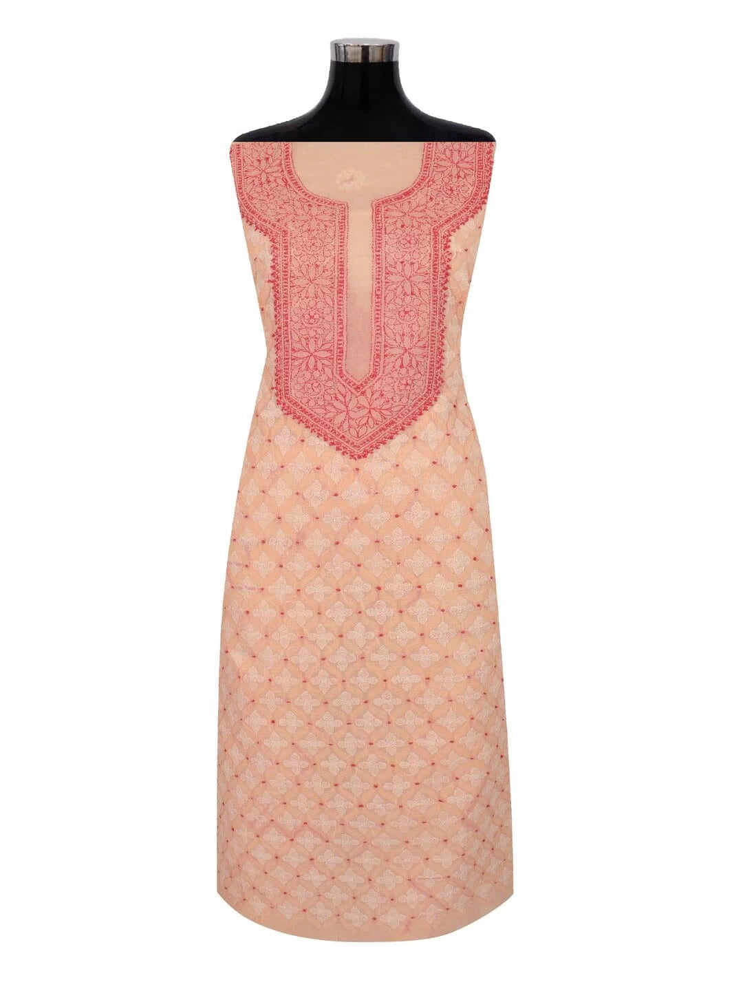 Ada Hand Embroidered Peach Cotton Lucknowi Chikankari Unstitched Kurta Piece 01A254574