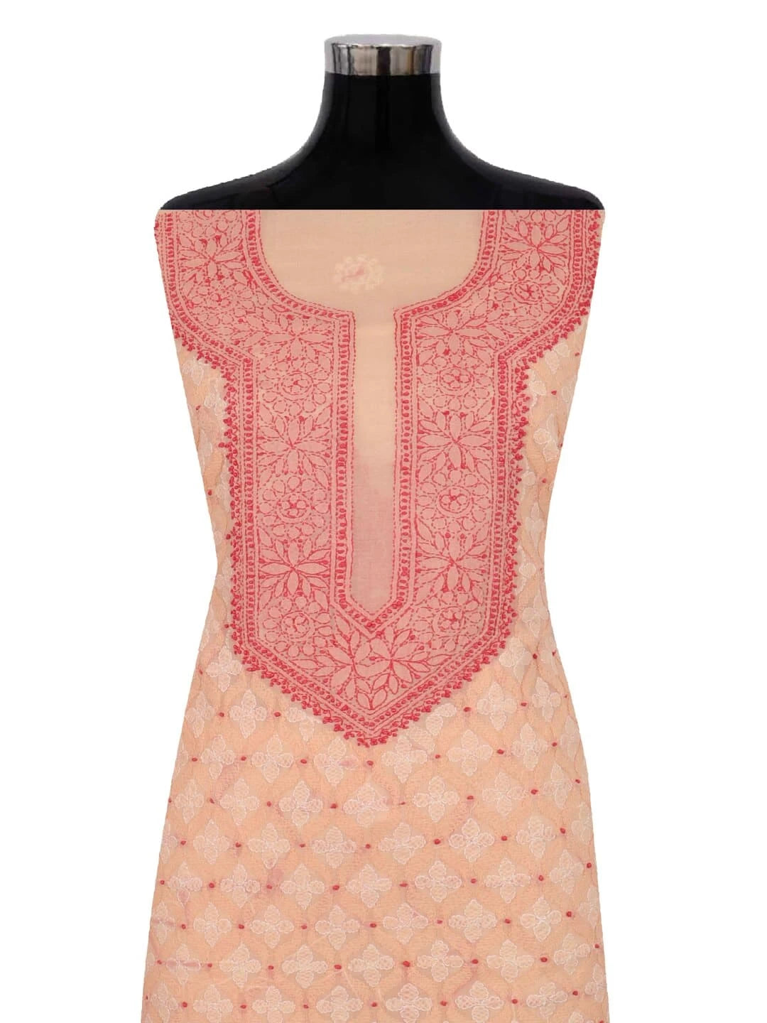 Ada Hand Embroidered Peach Cotton Lucknowi Chikankari Unstitched Kurta Piece 01A254574