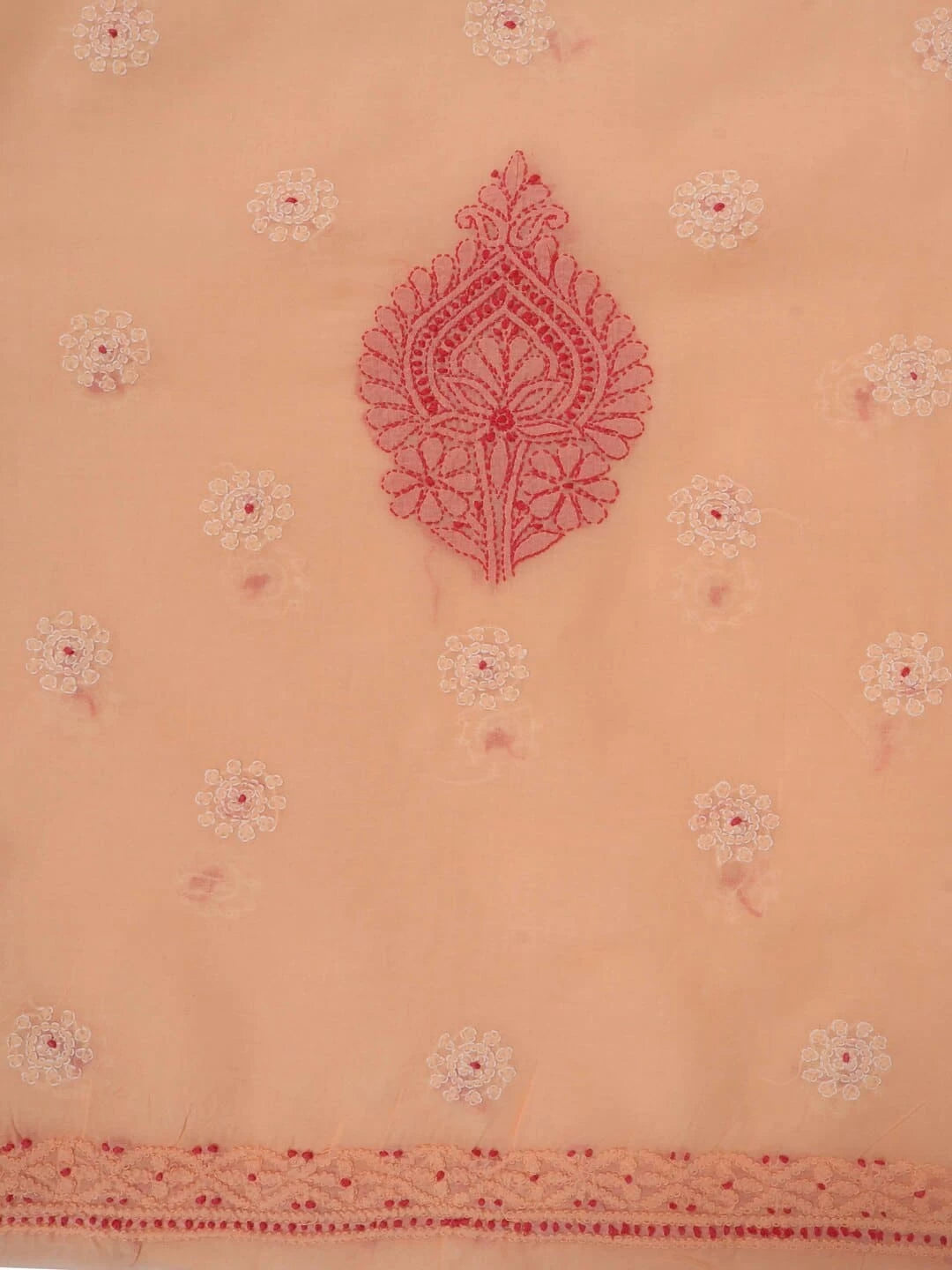 Ada Hand Embroidered Peach Cotton Lucknowi Chikankari Unstitched Kurta Piece 01A254574