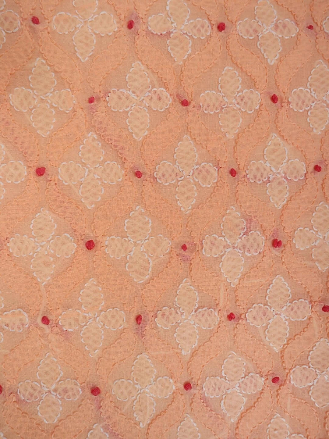 Ada Hand Embroidered Peach Cotton Lucknowi Chikankari Unstitched Kurta Piece 01A254574