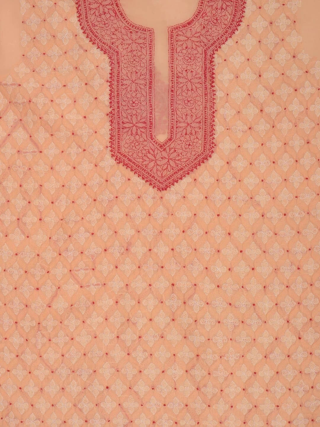 Ada Hand Embroidered Peach Cotton Lucknowi Chikankari Unstitched Kurta Piece 01A254574