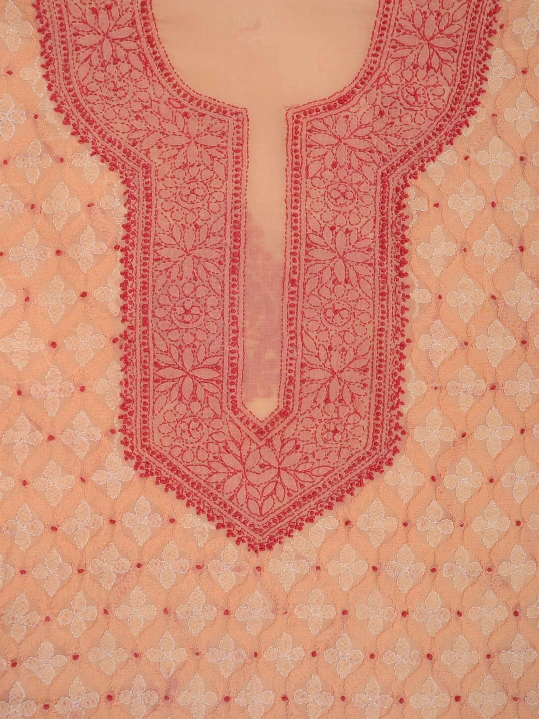 Ada Hand Embroidered Peach Cotton Lucknowi Chikankari Unstitched Kurta Piece 01A254574