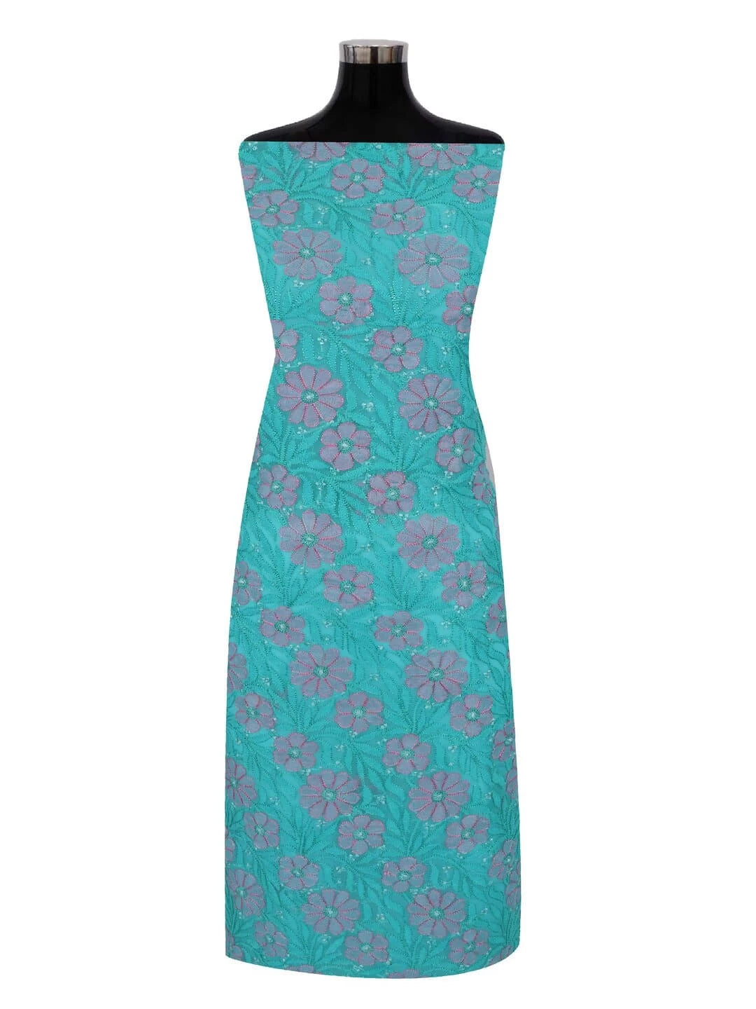 Ada Hand Embroidered Rama Green Georgette Lucknowi Chikankari Unstitched Kurta Piece 01A109612