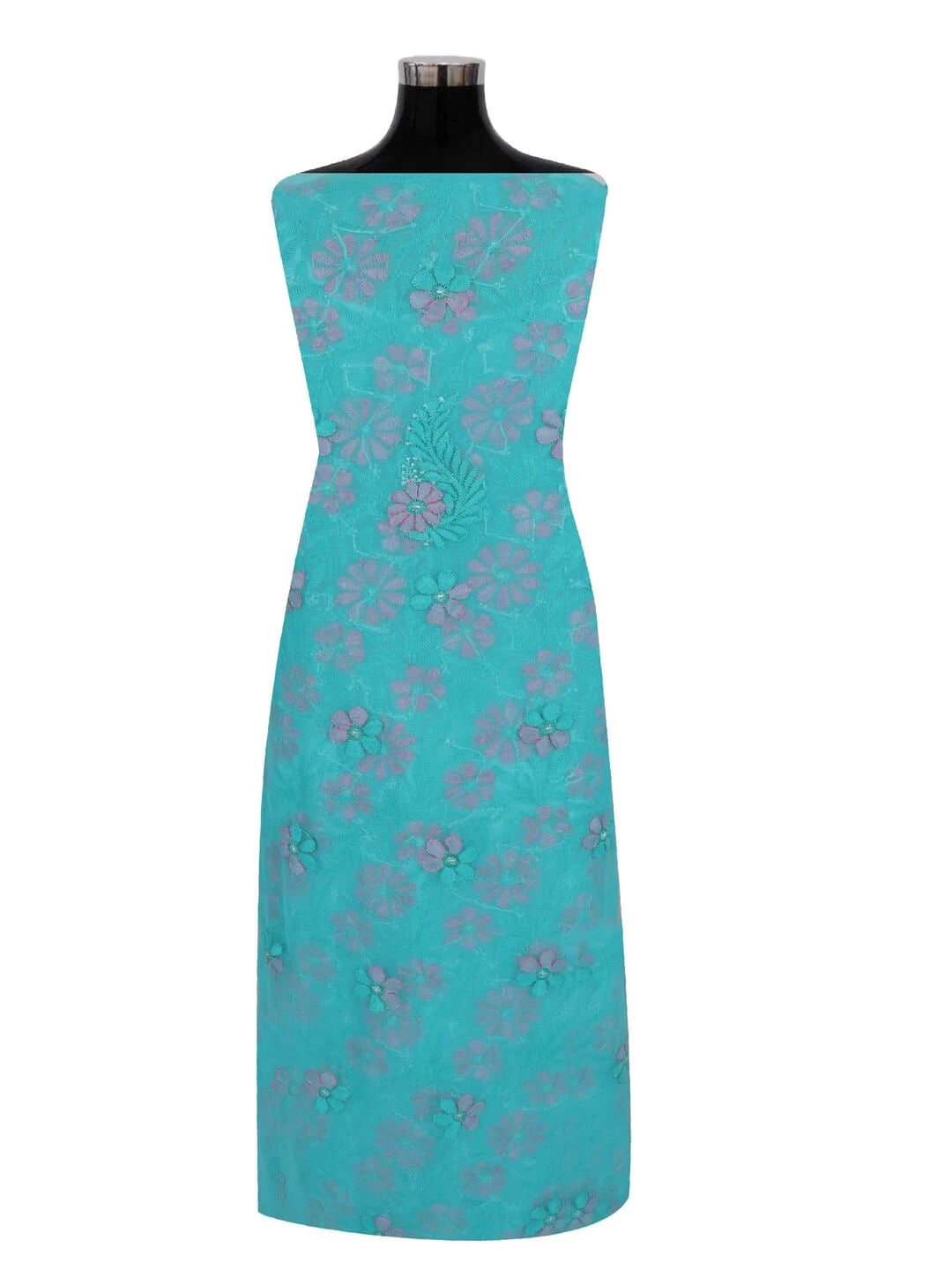 Ada Hand Embroidered Rama Green Georgette Lucknowi Chikankari Unstitched Kurta Piece 01A109612
